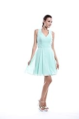 A-line V-neck Natural   Waistline Chiffon Knee Length Lace Bridesmaid Dress 