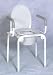 Drop Arm Commode with Padded Arm Rest The side arms drop out of the way for easy transfers from bed or wheelchairs. Durable steel frame with solid plastic seat is easy to clean and will not chip or crack. Weighs 22 lbs. and can support up to 300 lbs! Clean with regular household cleaners and disinfectants, pail and lid are included. Height range from 19&rdquo; to 23&rdquo; and 18&rdquo; between arms, 24&rdquo; outside width.