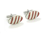 Mens Red and White Candy Cane Striped Oval Silver-Tone Cufflinks