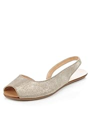 Leather Peep Toe Asymmetric Slingback Shoes