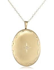 Momento Lockets Gold Over Silver 0.01Ct Oval Shaped Locket Diamond Necklace