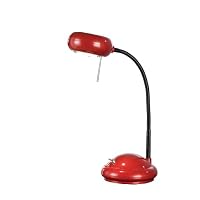 Normande Lighting 40W Halogen Desk Lamp. 15 High with a Black Flexible Gooseneck and Red Plastic Shade and Base. (Not CA Compliant)
