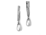 14 Karat White Gold Drop Fresh Water Pearl Earrings, Enhanced With Pave Diamonds.( 0.50 c.t.t.w, GH, SI )