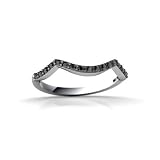 14K White Gold Genuine Round Black Diamond Wedding Band Ring