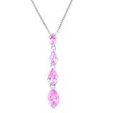Ladies Rhodium 4 Drop Pear Pink Cubic Zirconia Pendant