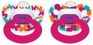 Nuk Orthodontic Silicone Girls 6-18 Months Bundle Pacifiers Set with 1 Pink Paci Pacifier Holder Clip (Butterfly Pink 6-18m)