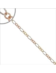 14k Tricolor Gold, Sparkly Textured Finish Classic Figaro Links Anklet