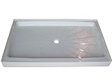 36" X 60" Leakproof Cultured Marble (Solid White) Shower Base with Centered Drain