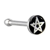 Surgical Steel Black and White Pentagram Star Logo Nose Ring