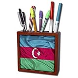 Flags - Azerbaijan Flag - Tile Pen Holders-5 inch tile pen holder