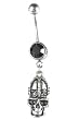 Stainless Steel Gothic Belly Ring with Black CZ - Skull