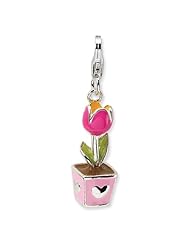 Amore La Vita Sterling Silver 3-D Potted Tulip Charm with Lobster Clasp