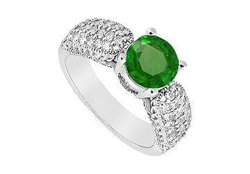 Fine Jewelry Vault 6301951 Emerald and Diamond Engagement Ring- 14K White Gold- 1.00 CT TGW- Ring Size 4.5