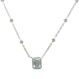 10k White Gold Aquamarine & Diamond Necklace (1/7 cttw, I Color, I2-I3 Clarity), 17