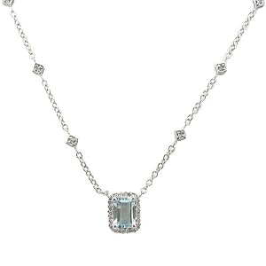10k White Gold Aquamarine and Diamond Necklace (1 7 cttw, I Color, I2-I3... by