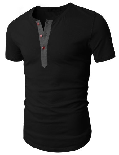 Doublju Mens Fashion Henley Short Sleeve Slim Fit Shirts