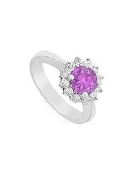 Amethyst and Diamond Ring 14K White Gold - 1.50 CT TGW