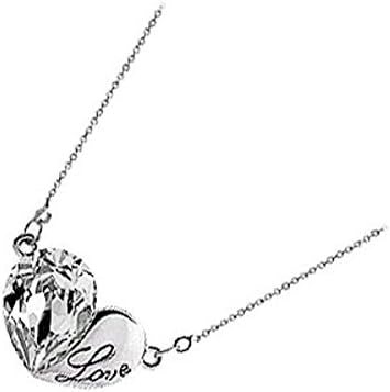18K White Gold Plated, Teardrop Love Heart with Clear White Swarovski Crystal Element, Fashion Pendant Necklace, 14mm X 18mm