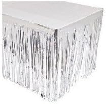 Metallic Silver Fringe Table Skirt - Size: 9 ft. X 29 in. Party Accessory Pkg/3
