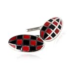 Sterling Silver Chain Cufflinks with Black and Red Enamel with Presentation Box