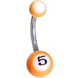 Orange Number 5 Pool Ball Belly Ring