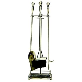 UniFlame 5 Piece Solid Antique Brass Fireset W  Ball Handles And Square Base by Uniflame