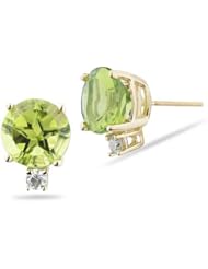 0.06 Cts Diamond & 2.50 Cts Peridot (7mm Texas Star) Stud Earrings in 14K Yellow Gold-Screw Backs