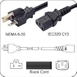 PowerFig PF62014C1396 AC Power Cord NEMA 6-20 Plug to IEC 60320 C13 Connector 8 Feet 15a/250v 14/3 SJT