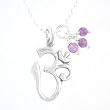 Om or Aum Symbol Pendant in Sterling Silver with Amethyst Gemstone Beads on a 16" Sterling Bead Bar Chain, #8115