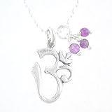 Om or Aum Symbol Pendant in Sterling Silver with Amethyst Gemstone Beads on a 16 Sterling Bead Bar Chain, #8115