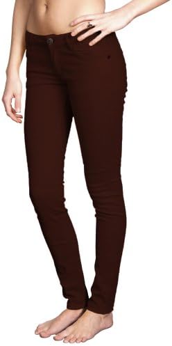 Women's Brushed Cotton Tapered Stretch Jeans : Emperial by Gazoz Burgundy 3