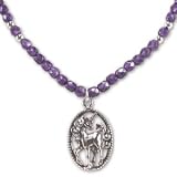Chidrens Unicorn Necklace Cobalt Purple Czech Fire Polished Beads and Sterling Silver