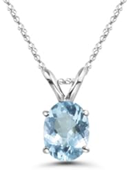 1.75 Cts of 9x7 mm AA Oval Aquamarine Solitaire Pendant in 14K White Gold