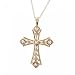 Yellow Gold Ornate Scroll Cross Pendant w/ Diamonds