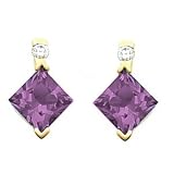 14K Yellow Gold Amethyst and Diamond Earrings