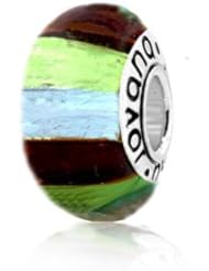 Murano Glass Metallic Rainbow Color Charm on Sterling Silver , Fits Pandora, Jovana Bracelet