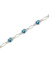 14kt Yellow Gold Heartshape Blue Topaz and Diamond Bracelet