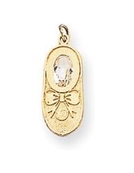14k Solid Prong-Set April/White Topaz Baby Shoe Charm
