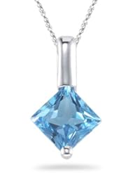 0.37 Cts Swiss Blue Topaz Solitaire Pendant in 14K White Gold
