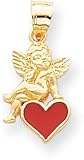 Enamel Heart With Angel Red Charm, 14K Yellow Gold
