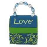 Gable and Croft - Pochette &agrave; bijoux brod&eacute;e - bleu et vert. longueur 7cm. largeur 6cm. hauteur 6cm.