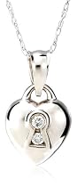 14k White Gold Diamond Heart Keyhole Pendant (.04 cttw, J Color, I2 Clarity), 18"