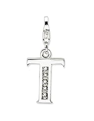 Sterling Silver CZ Letter T w/Lobster Claw Clasp Clasp Charm