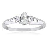 APRIL Birthstone Ring 14k White Gold White Topaz Ring
