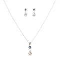 Sterling Silver Pearl/Blue Topaz Pend Neckl & Earrings White - 18"