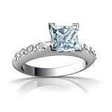 14K White Gold Square Genuine Aquamarine Engagement Ring