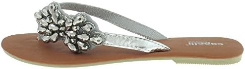Capelli New York Faux Leather Thong with Lucite Bead Trim Ladies Flip Flops