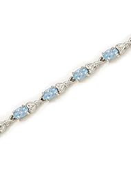 14K White Gold Oval Aquamarine and Diamond Bracelet