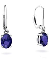 Created Sapphire 14kt White Gold Lever Back Earrings