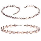 14k Rose Gold, Freshwater Pink Pearl Bracelet and Necklace Set